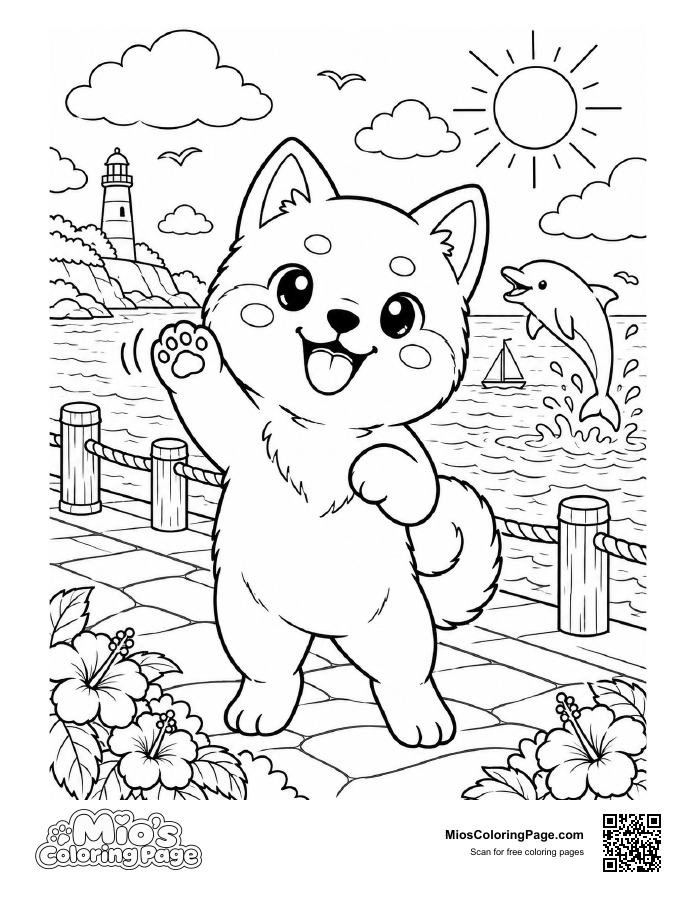 Preview of Shiiba-chan’s beach walk coloring page