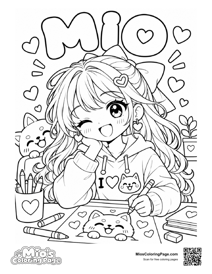 Preview of Mio’s introduction coloring page